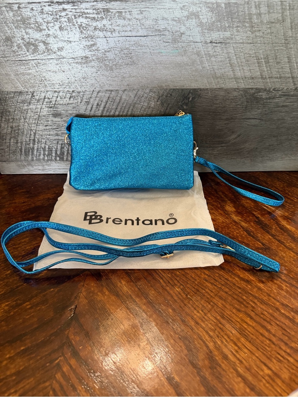NWT Brentano Blue Sparkle Glitter Crossbody Or Wristlet - Picture 9 of 11